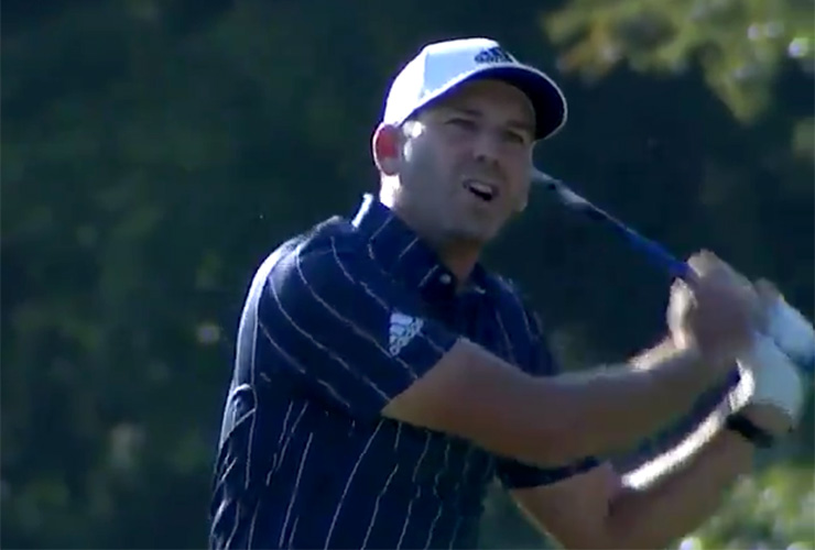 Watch (and listen) to Sergio Garcia bark at his ball mid-flight setting up this amazing eagle