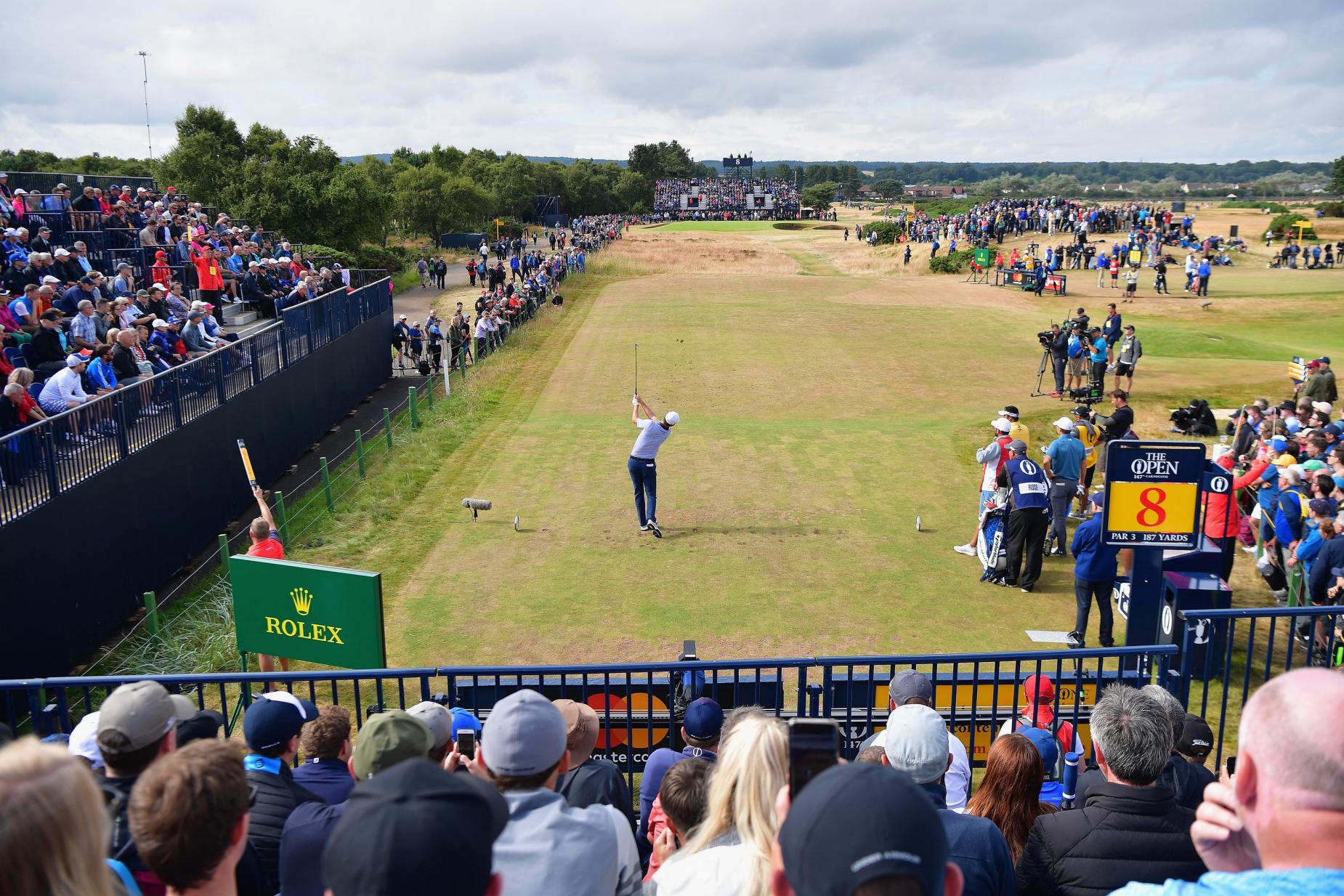 Playing from the front tee, Carnoustie's par-3 8th, shown during the 2018 Open Championship, offers a variety of unique pin position. (Photo: Stuart Franklin) 