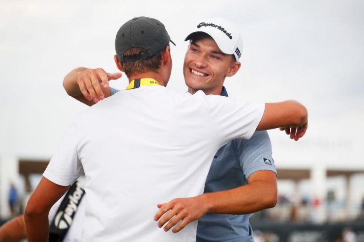 It’s a darts clinic in Denmark, where Nicolai Hojgaard just holed out for two eagles from the fairway in three holes