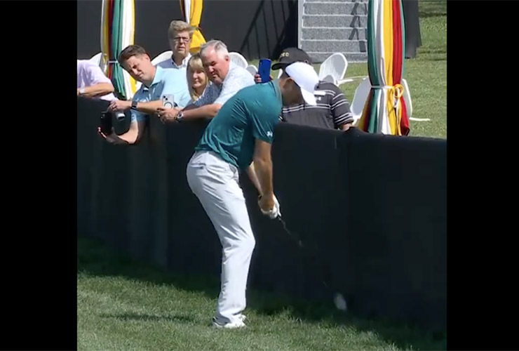 Watch this Jordan Spieth par save, with a left-handed shot, is even crazy by Jordan Spieth standards