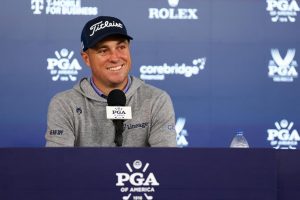 Justin Thomas smiles during press conference at PGA. Maddie Meyer/PGA of America