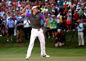 Rory McIlroy celebrates winning the 2014 PGA. Andrew Redington