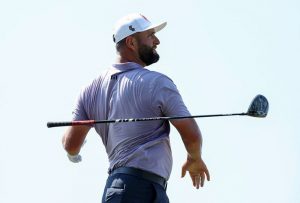 Jon Rahm drops his driver during the first round of LIV Golf Houston - Tim Warner