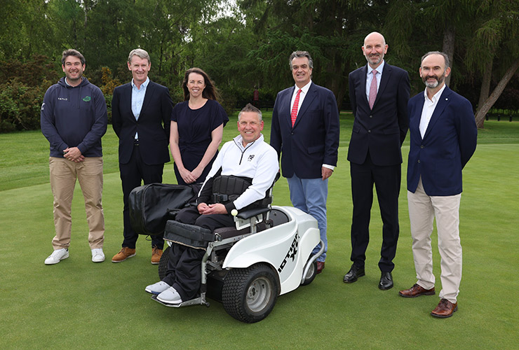 The R&A Foundation has supported the donation of a Paragolfer to Woburn Golf Club. Pictured (from left to right), Cae Menai-Davis, CEO of The Golf Trust; Tony Bennett, EDGA President; Joanna Walkley – Senior Philanthropy Manager at The R&A; Phil Meadows, a golfer with a disability who uses a Paragolfer; The Duke of Bedford; Jason O’Malley, Managing Director at Woburn Golf Club; Kevin Barker – Director – Golf Development, GB&I and Africa at The R&A.