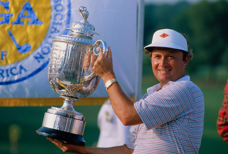 Raymond Floyd smiles with the Wanamaker Trophy after winning the 1982 PGA Championship