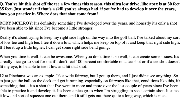 Rory McIlroy transcript driver