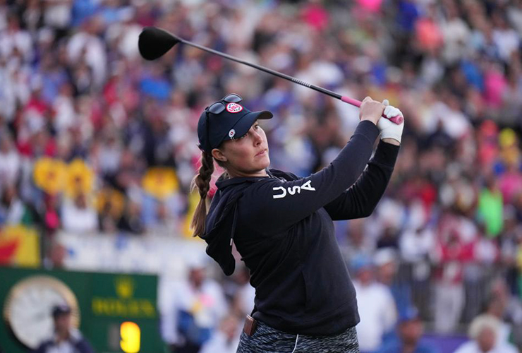 Jennifer Kupcho hits a drive during the 2023 Solheim Cup - Angel Martinez