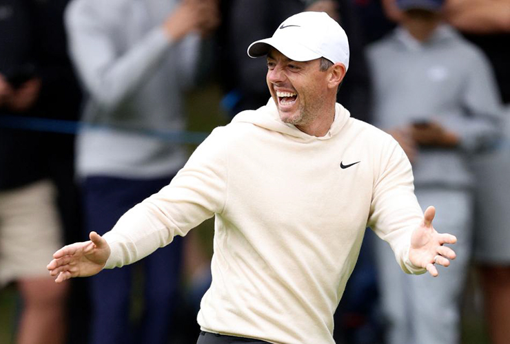 Rory McIlroy reacts to a shot during the Wednesday Pro-Am at the BMW PGA Championship, the DP World Tour's flagship event - Warren Little