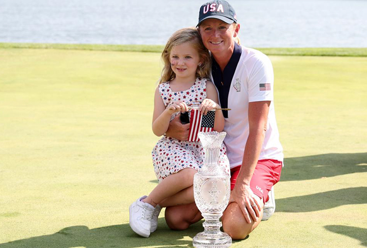 Stacey Lewis with daughter - Team USA - 2024 Solheim Cup - Gregory Shamus