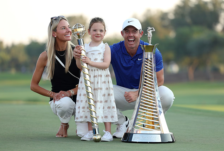 Rory McIlroy as 2024 Race to Dubai Champion with Wife and Daughter - Richard Heathcote