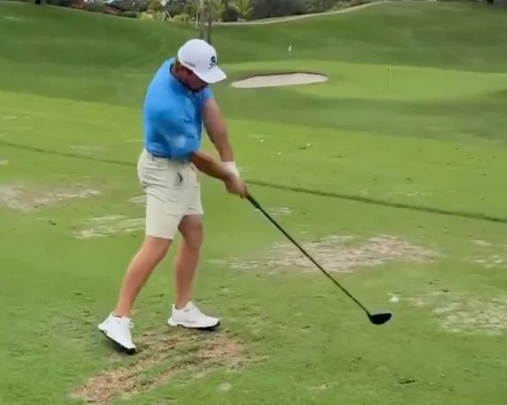 Watch Bryson DeChambeau’s driver head go flying during trick shot with Kai Trump