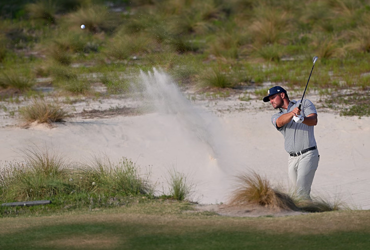 A day after Masters disappointment Bryson DeChambeau back at Pinehurst to recreate winning bunker shot