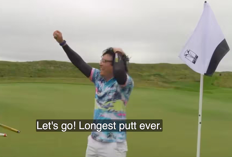 YouTube golfer breaks PGA Tour pro’s world record for longest putt, dives into pond to celebrate