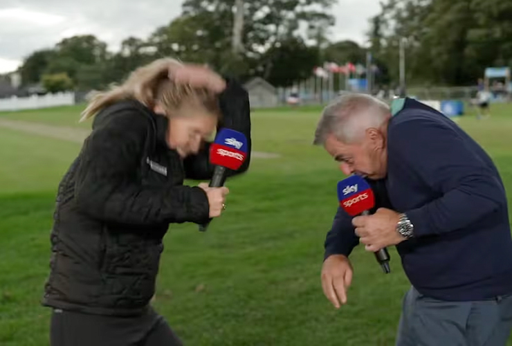 Tour pro’s errant practice shot nearly takes out Iona Stephen and Paul McGinley