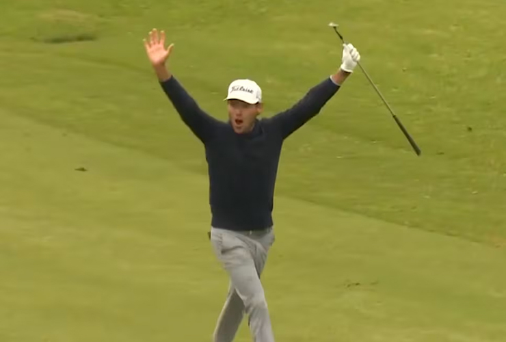 Needing something special on the final hole to retain Tour status, watch this American’s incredible hole out for eagle