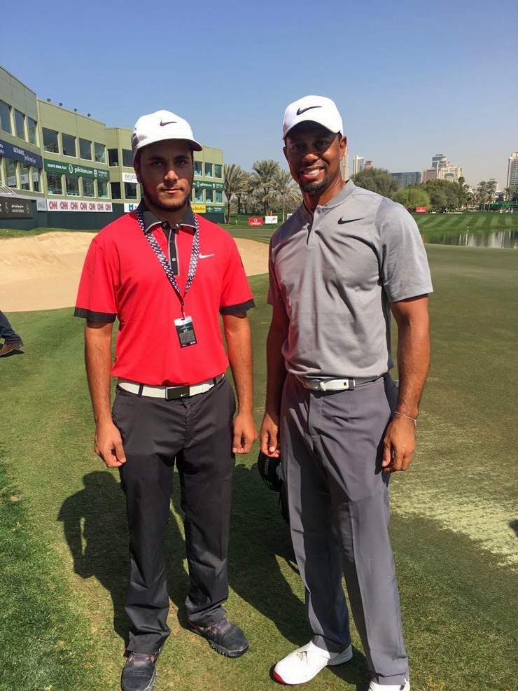 Ahmad Skaik and Tiger Woods, 2017 Dubai Desert Classic