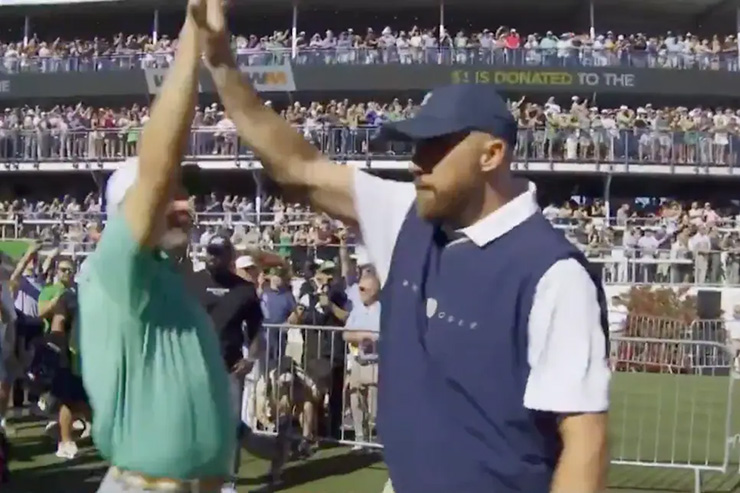 Watch Travis Kelce hit an absolute dart at TPC Scottsdale’s famed 16th hole