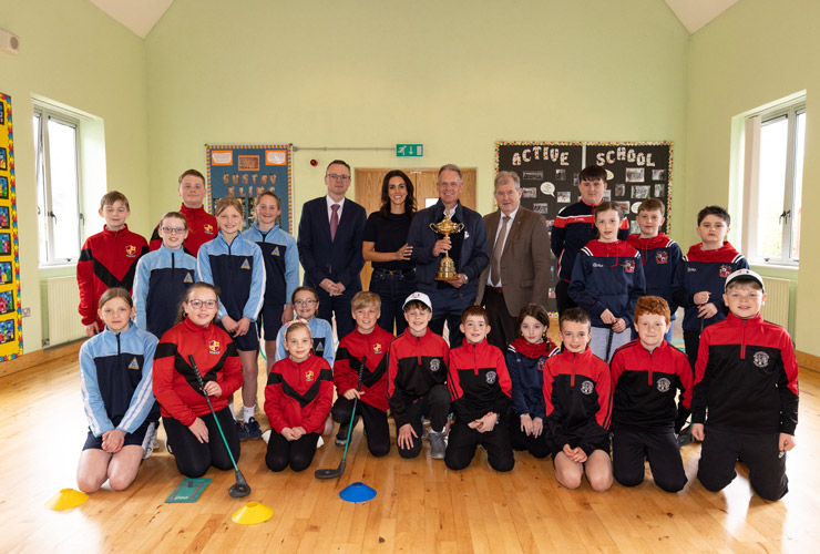 Luke Donald and diane donald, JP MacManus visit school Ryder Cup 2027